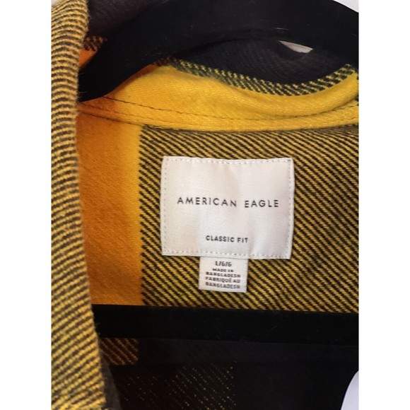 American Eagle Outfitters Shacket Plaid Shirt Jacket Black Yellow New NWT Large - Picture 3 of 8